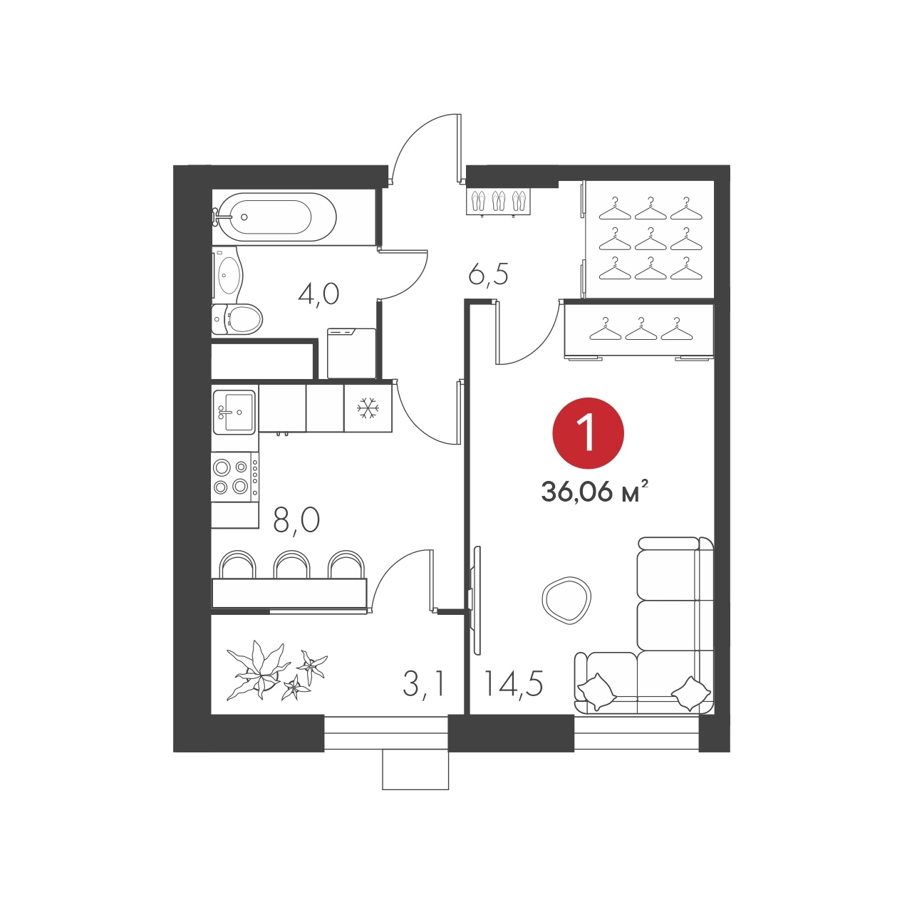 Однокомнатная №157