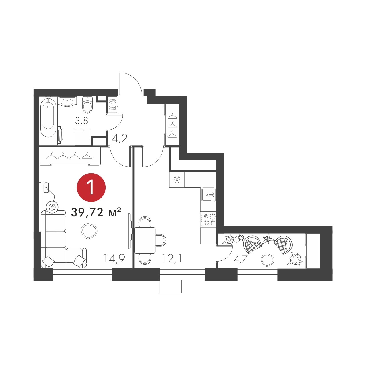 Однокомнатная №203