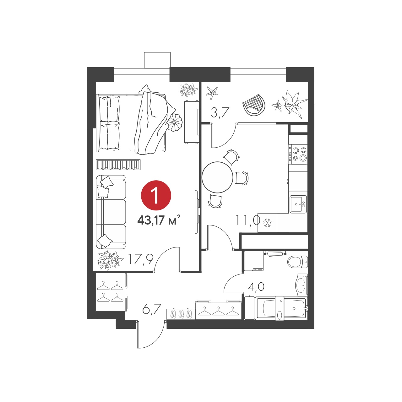 Однокомнатная №52