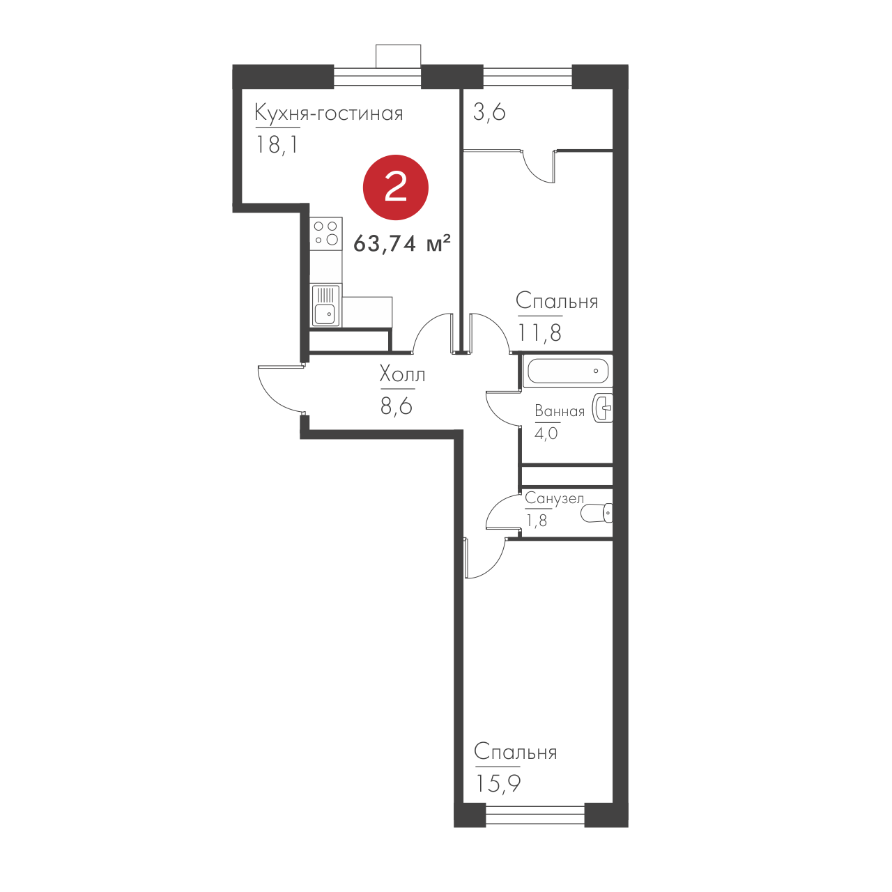 Двухкомнатная №6